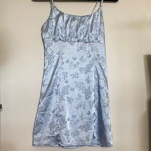 Elegant Blue Floral Silk Dress